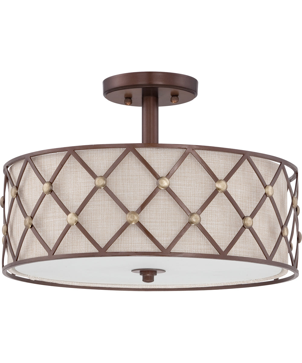 Brown Lattice Large 3-light Semi Flush Mount Copper Canyon