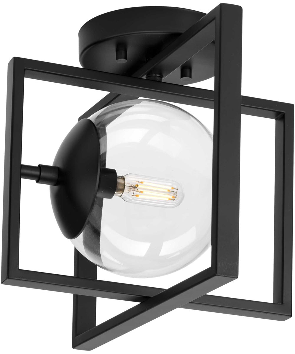 Atwell 10" 1-Light Mid-Century Modern Clear Glass Semi-Flush Mount Light Matte Black