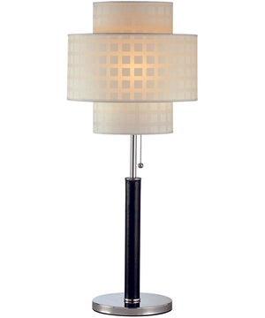 Olina 1-Light Table Lamp Chrome/ Leather Pole With Grid Pattern Shade