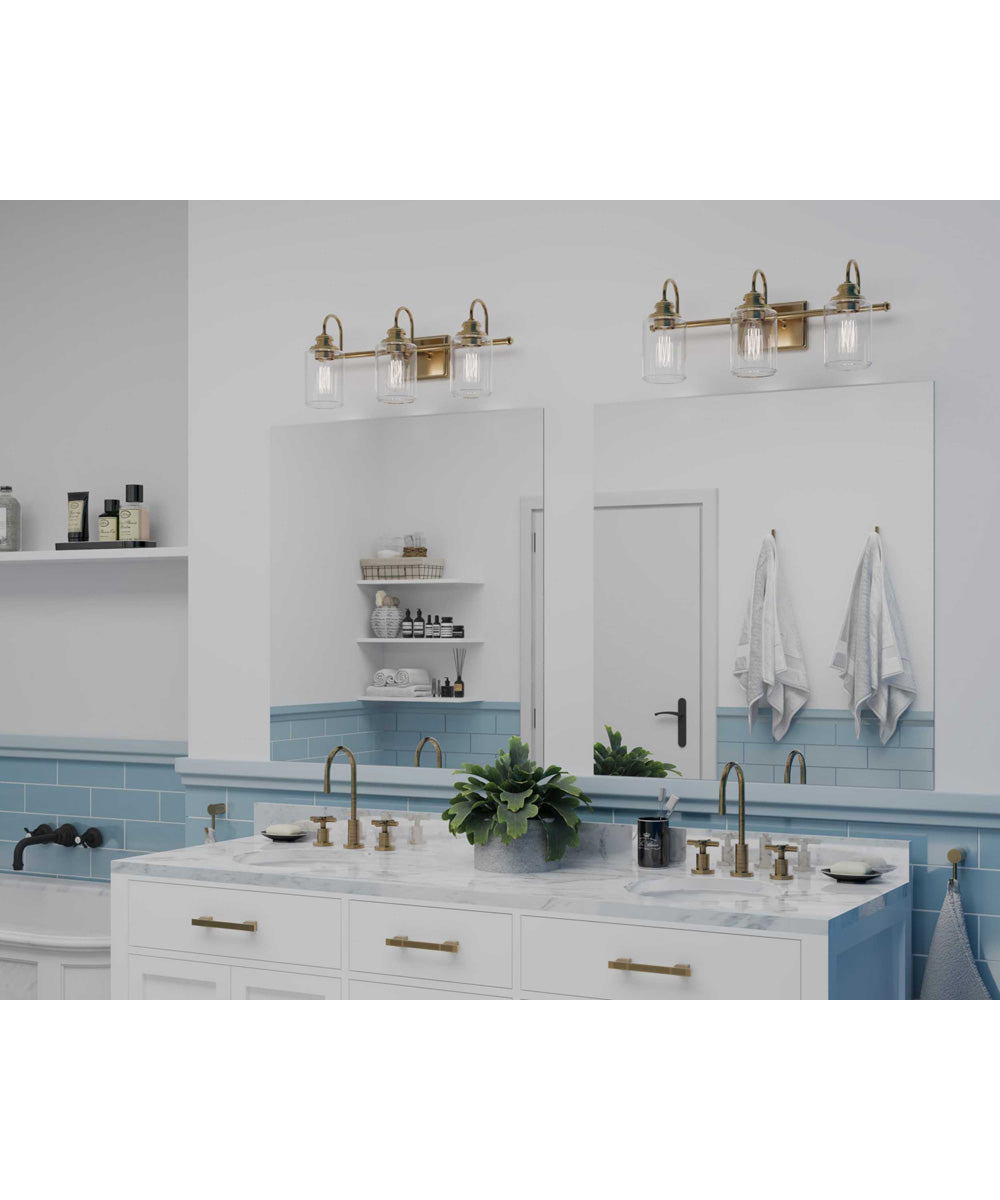 Aiken 3-Light Clear Glass Vintage Style Brass Farmhouse Style Bath Vanity Wall Light Vintage Brass