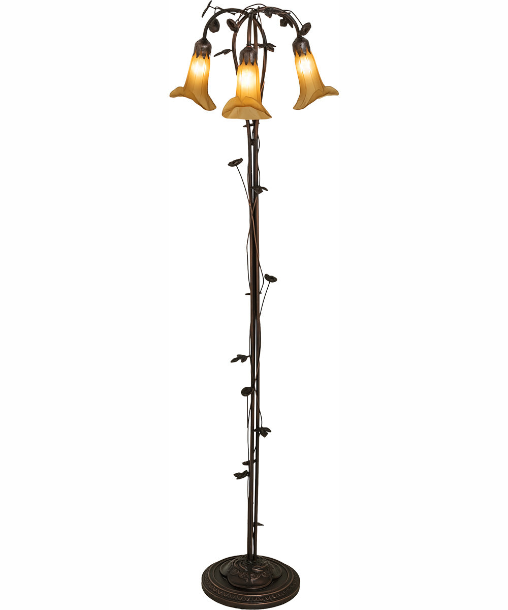 58" High Amber Tiffany Pond Lily 3 Light Floor Lamp