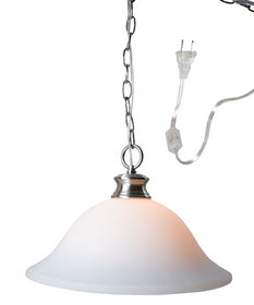 16"W Plug In Swag Milky White Glass Pendant Light Polished Nickel Finish