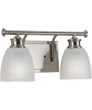 Lucky 2-Light Frosted Prismatic Glass Coastal Bath Vanity Light Brushed Nickel
