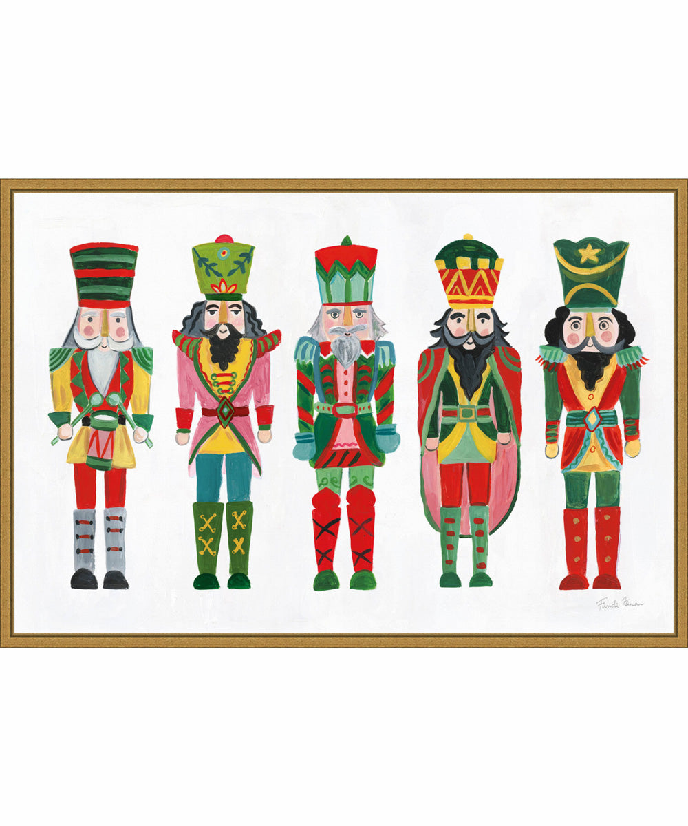 Framed Holiday Nutcrackers I by Farida Zaman Canvas Wall Art Print (33  W x 23  H), Sylvie Gold Frame