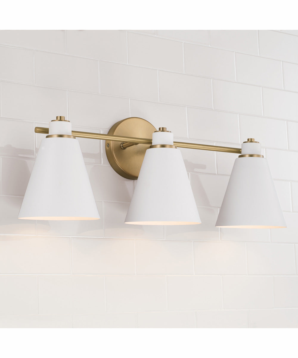 Bradley 3-Light Vanity Aged Brass and White