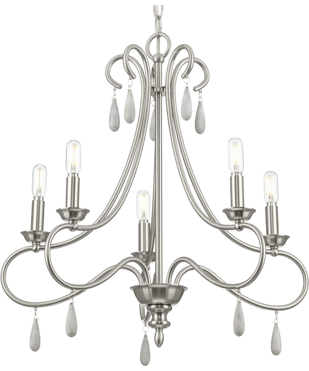 Vinings 5-Light Grey Washed Oak Chandelier Light Brushed Nickel