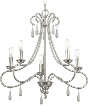 Vinings 5-Light Grey Washed Oak Chandelier Light Brushed Nickel