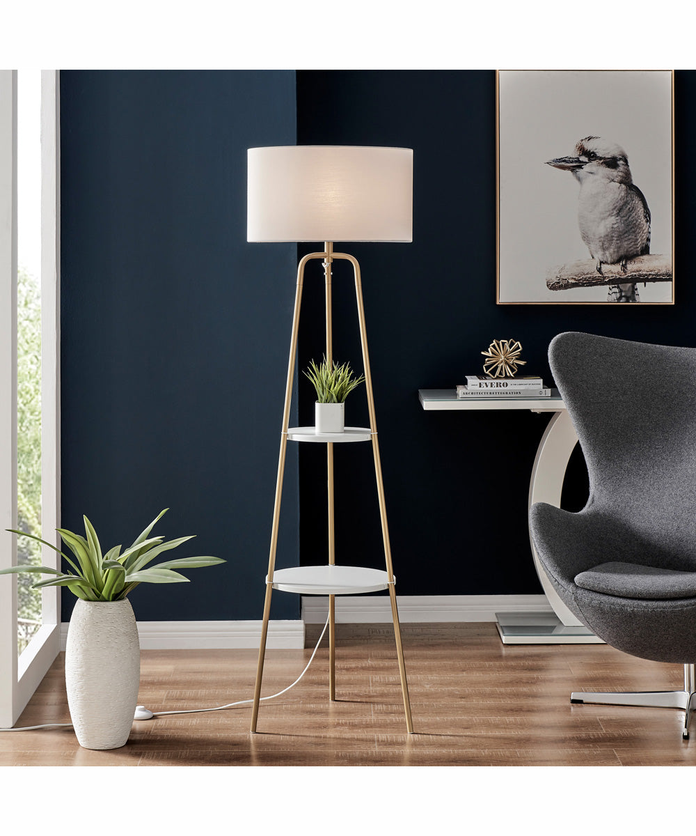 Patterson 1-Light Floor Lamp With Shelves Gold/White Fabric Shade