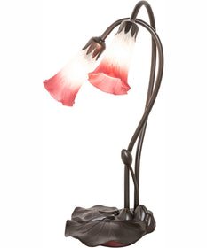16" High Pink/White Tiffany Pond Lily 2 Light Accent Lamp