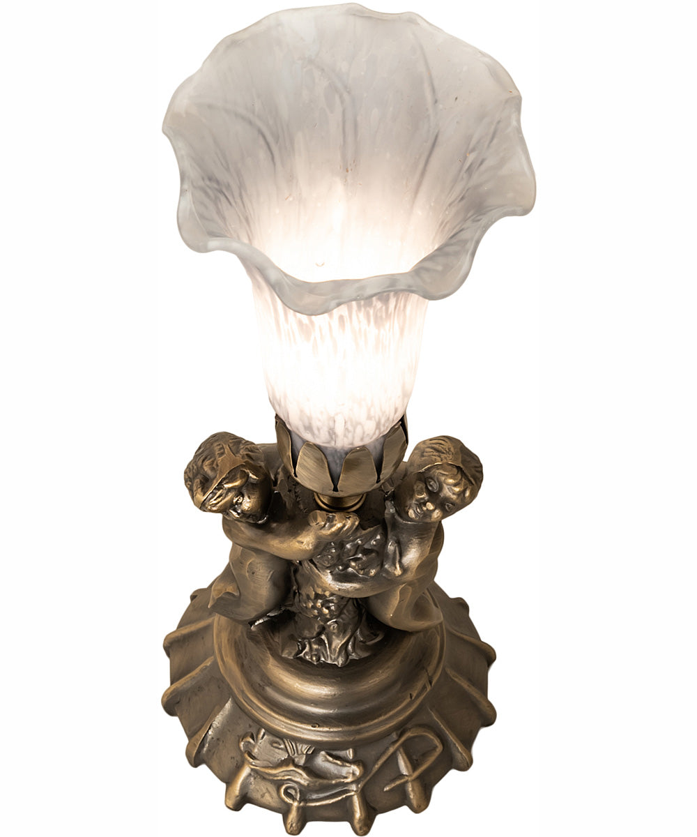 13" High Gray Tiffany Pond Lily Twin Cherub Accent Lamp