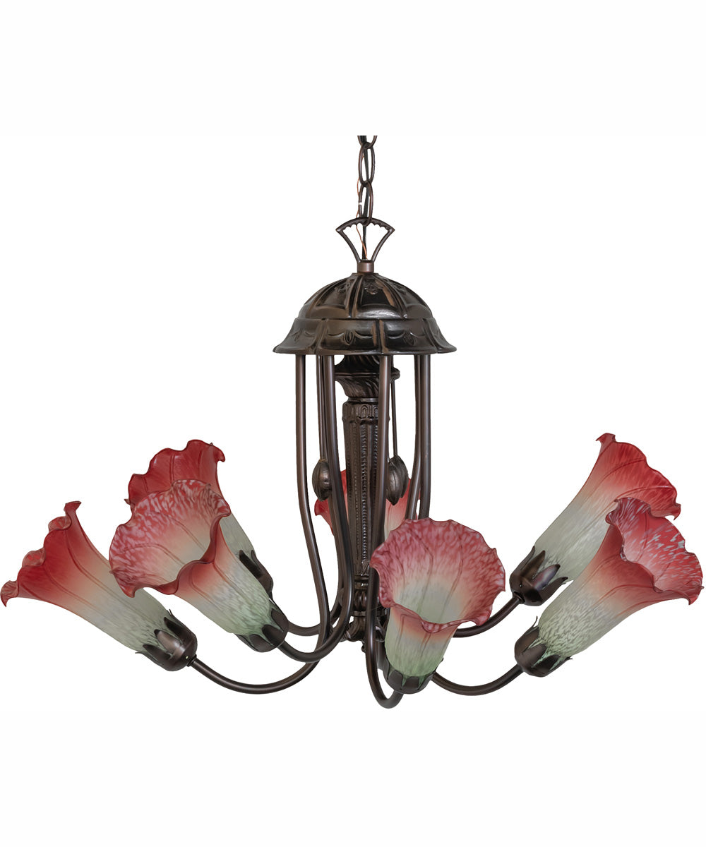 24" Wide Pink/White Tiffany Pond Lily 7 Light Chandelier