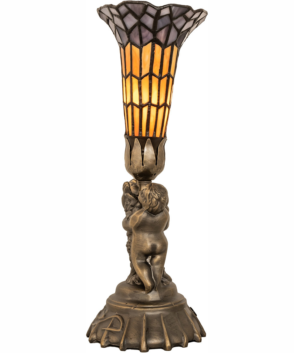 13" High Stained Glass Pond Lily Twin Cherub Accent Lamp