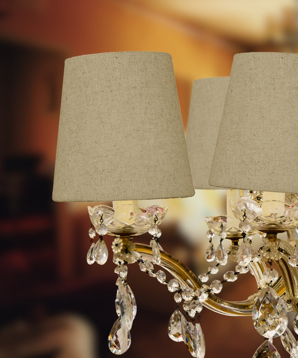 Set of 6 Chandelier Sand Linen Clip-On Lampshade 3x4x4