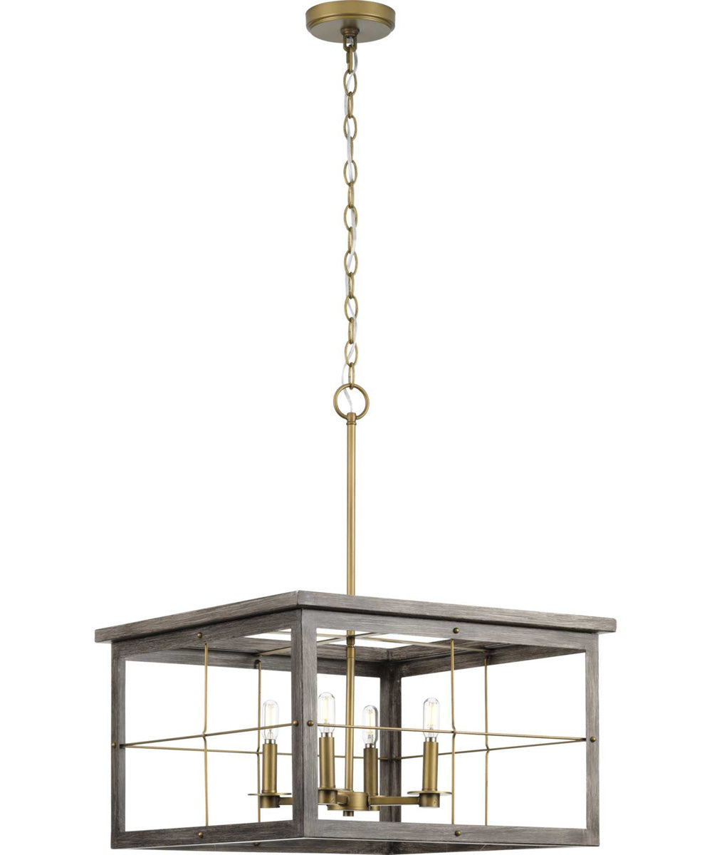 Hedgerow 4-Light Aged Oak Farmhouse Style Chandelier Light Distressed Brass