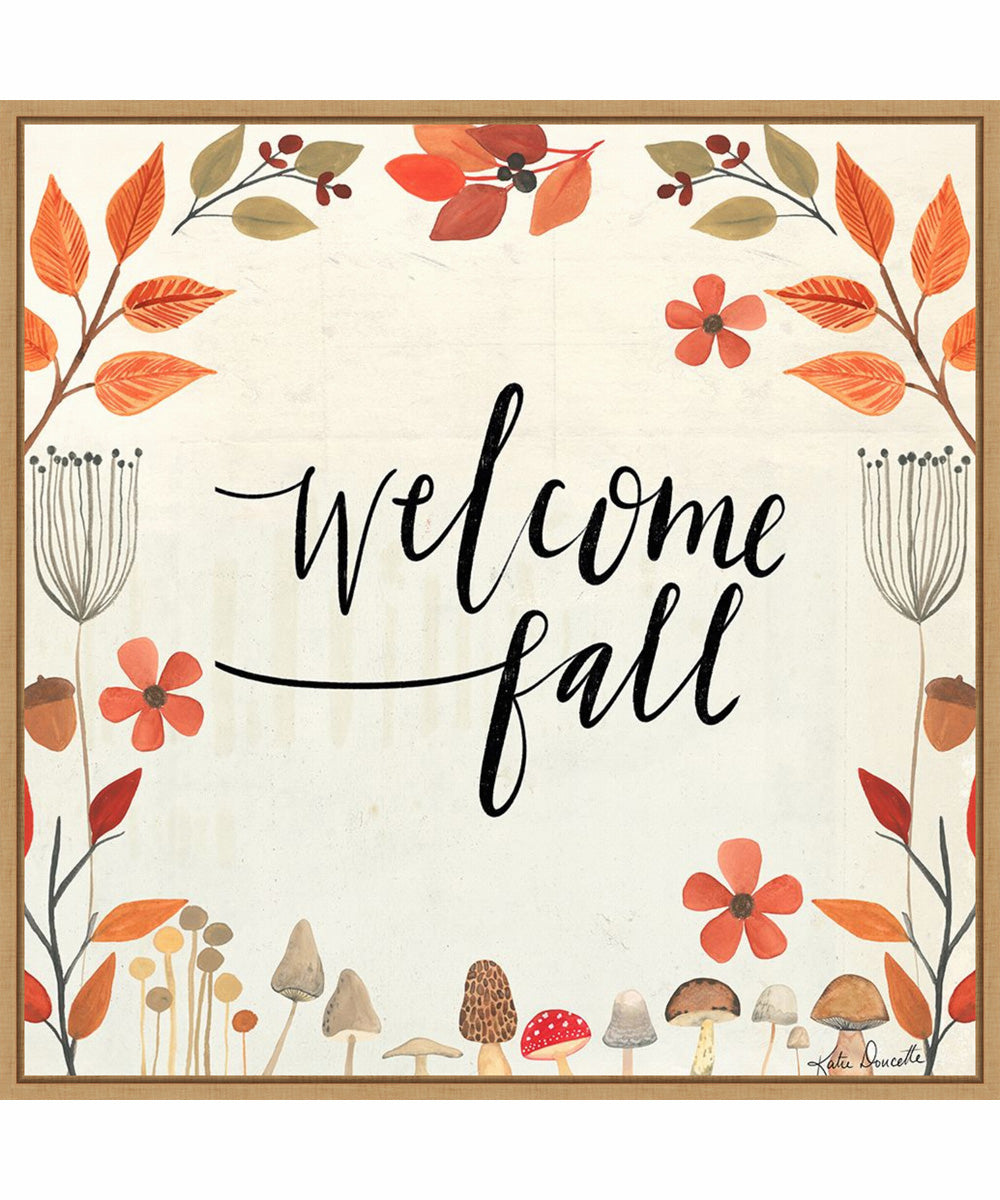 Framed Welcome Fall by Katie Doucette Canvas Wall Art Print (30  W x 30  H), Sylvie Maple Frame