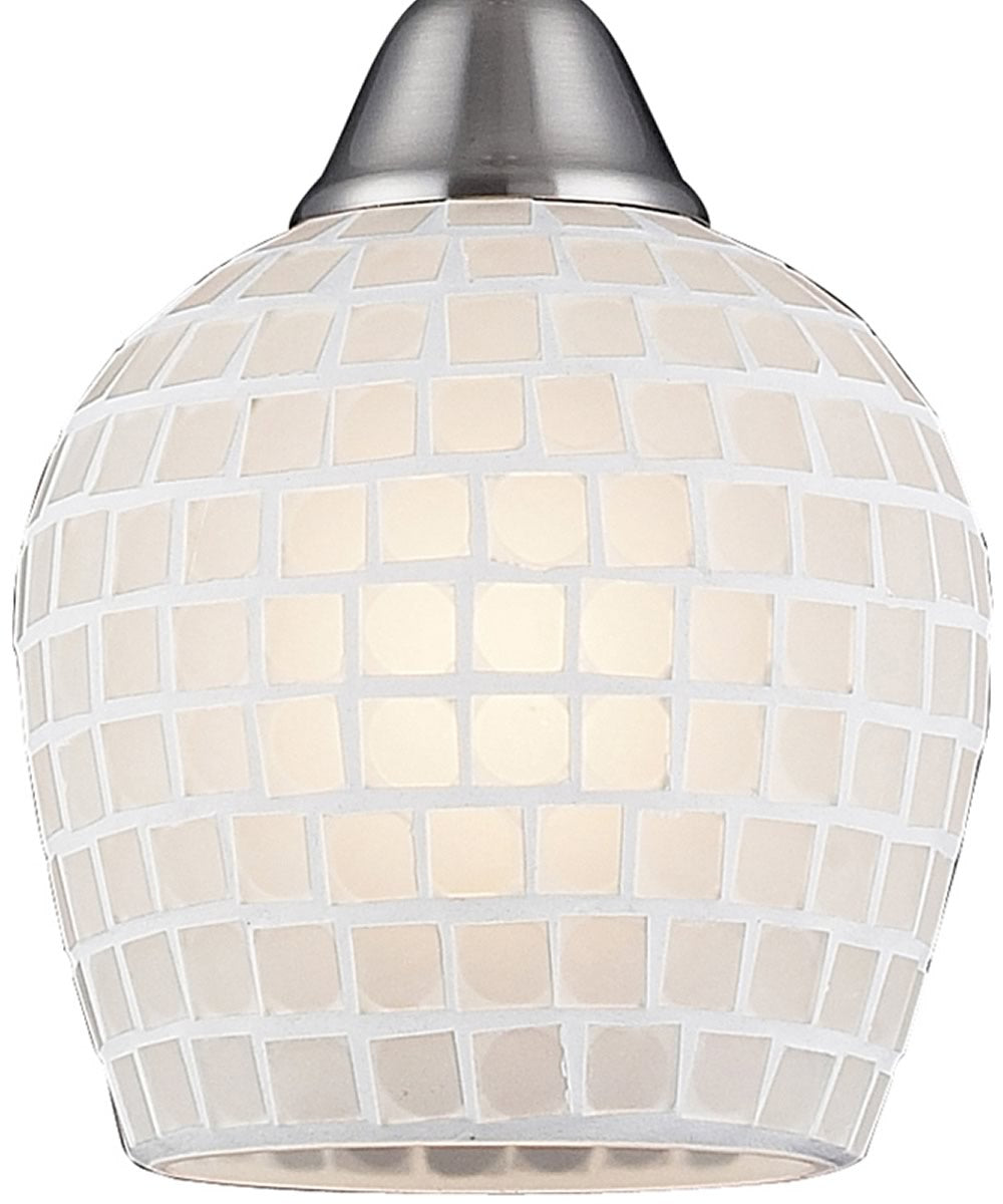 5"w Fusion 1-Light Pendant Satin Nickel/White Mosaic