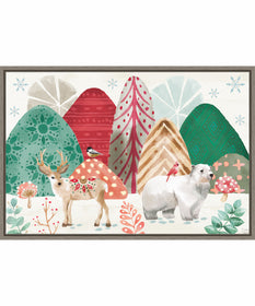 Framed Snowy Christmas Critters I by Dina June Canvas Wall Art Print (33  W x 23  H), Sylvie Greywash Frame