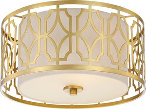 15"W Filigree 2-Light Close-to-Ceiling Natural Brass