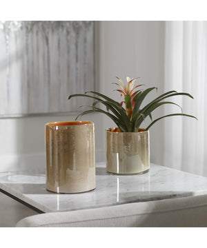 Tangelo Beige Orange Vases, Set of 2