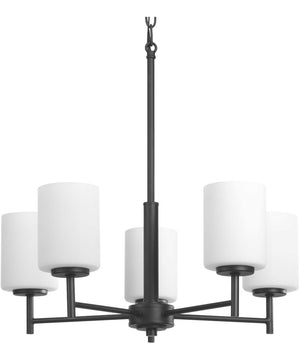 Replay 5-Light Etched White Glass Modern Chandelier Light Textured Black