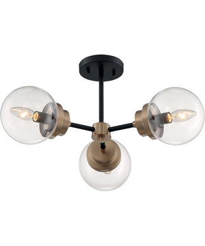 23"W Axis 3-Light Close-to-Ceiling Matte Black / Brass Accents