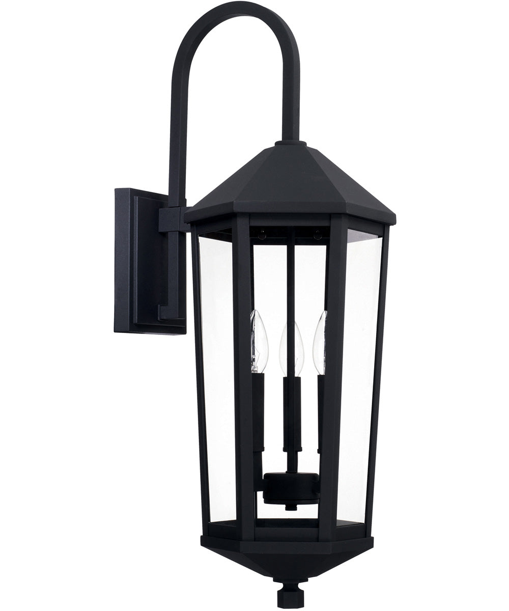 Ellsworth 3-Light Outdoor Wall Mount Rain or Shine - Black with Clear Glass