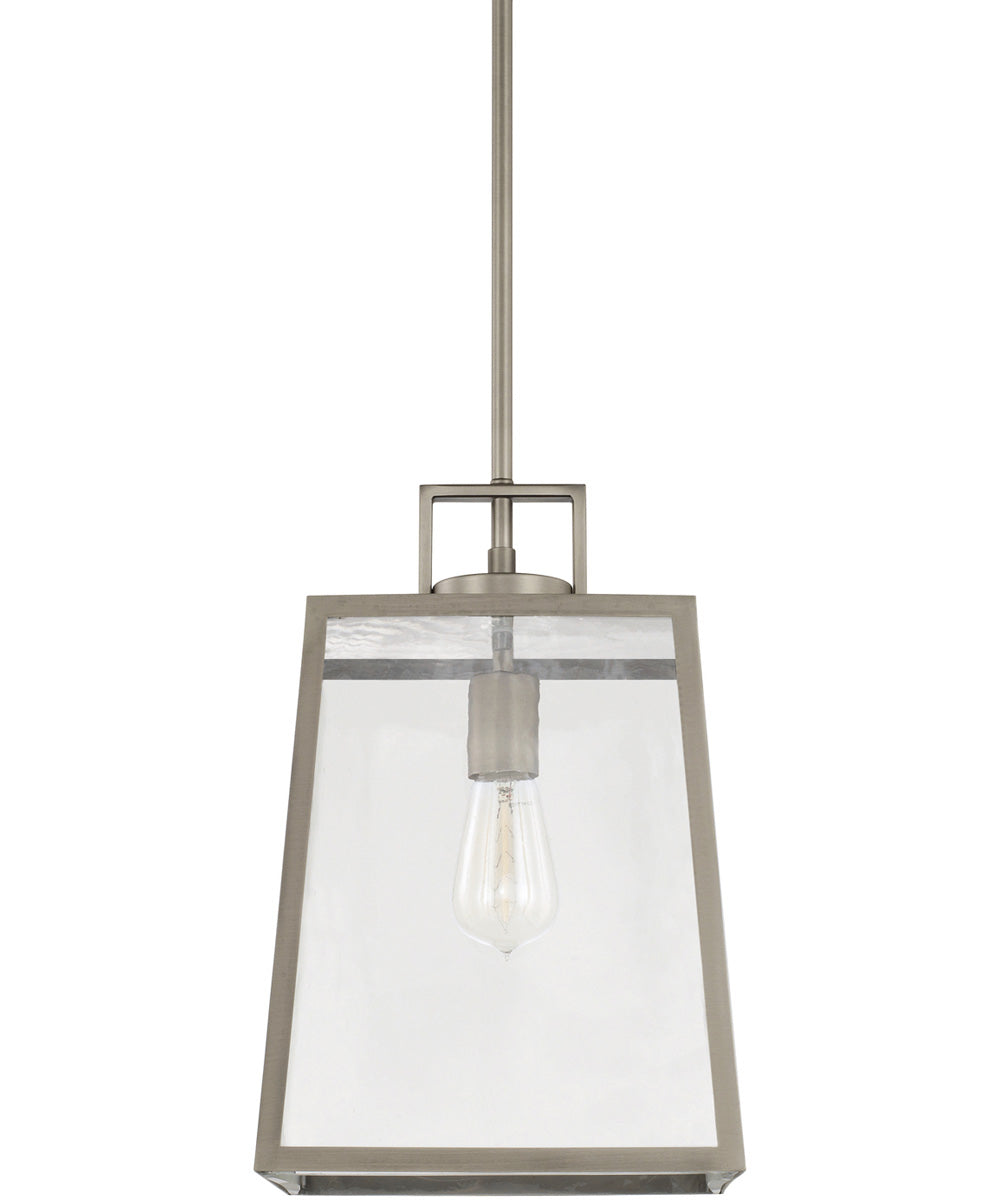 Kenner 1-Light Pendant In Antique Nickel With Clear Rain Glass