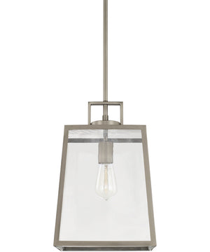 Kenner 1-Light Pendant In Antique Nickel With Clear Rain Glass
