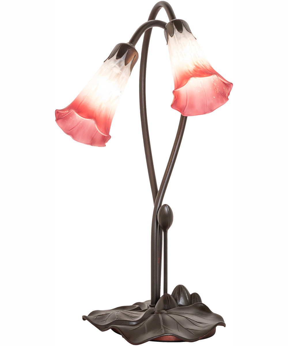 16" High Pink/White Tiffany Pond Lily 2 Light Accent Lamp