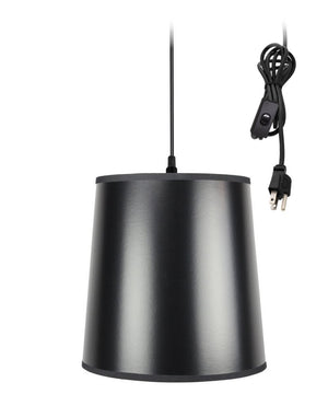 12"W 1-Light Plug In Swag Pendant Lamp Black/Gold Shade