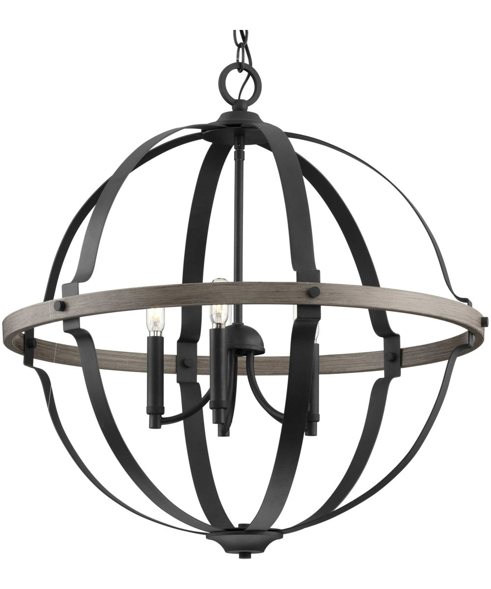 Lockhart 5-Light Matte Black/Aged Oak Farmhouse Style Hanging Pendant Light Matte Black