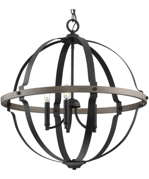 Lockhart 5-Light Matte Black/Aged Oak Farmhouse Style Hanging Pendant Light Matte Black