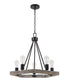 Catalina 24"W 5-Light Country Rustic Pentagon Tray Chandelier, Faux Wood Finish with Matte Black Accents