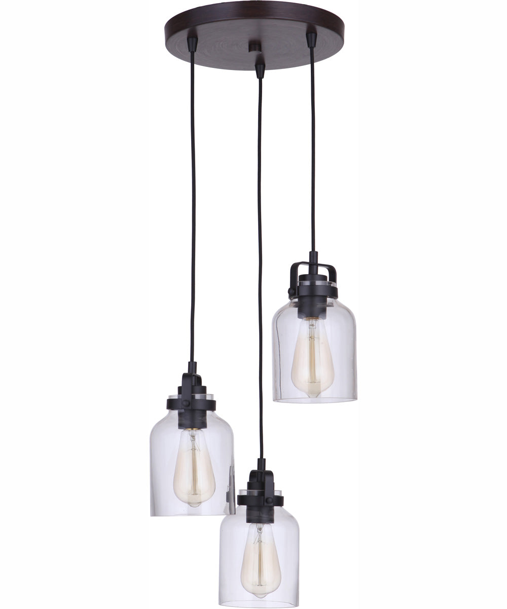 Foxwood 3-Light Round Pendant Flat Black/Dark Teak