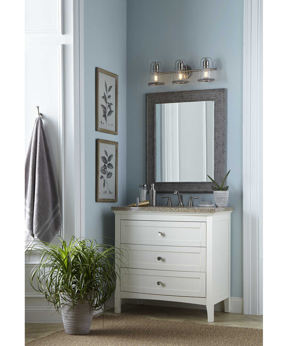 Conway 3-Light Clear Seeded Farmhouse Style Bath Vanity Wall Light Brushed Nickel