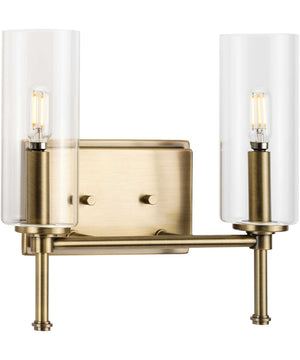 Elara 2-Light New Traditional Clear Glass Bath Vanity Light Vintage Brass