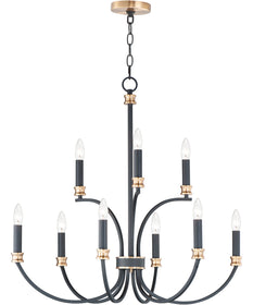 30"W Charlton 9-Light Chandelier Black / Antique Brass