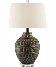 Rayvon 1-Light Table Lamp Black Poly/Crystal Base/White Fabric