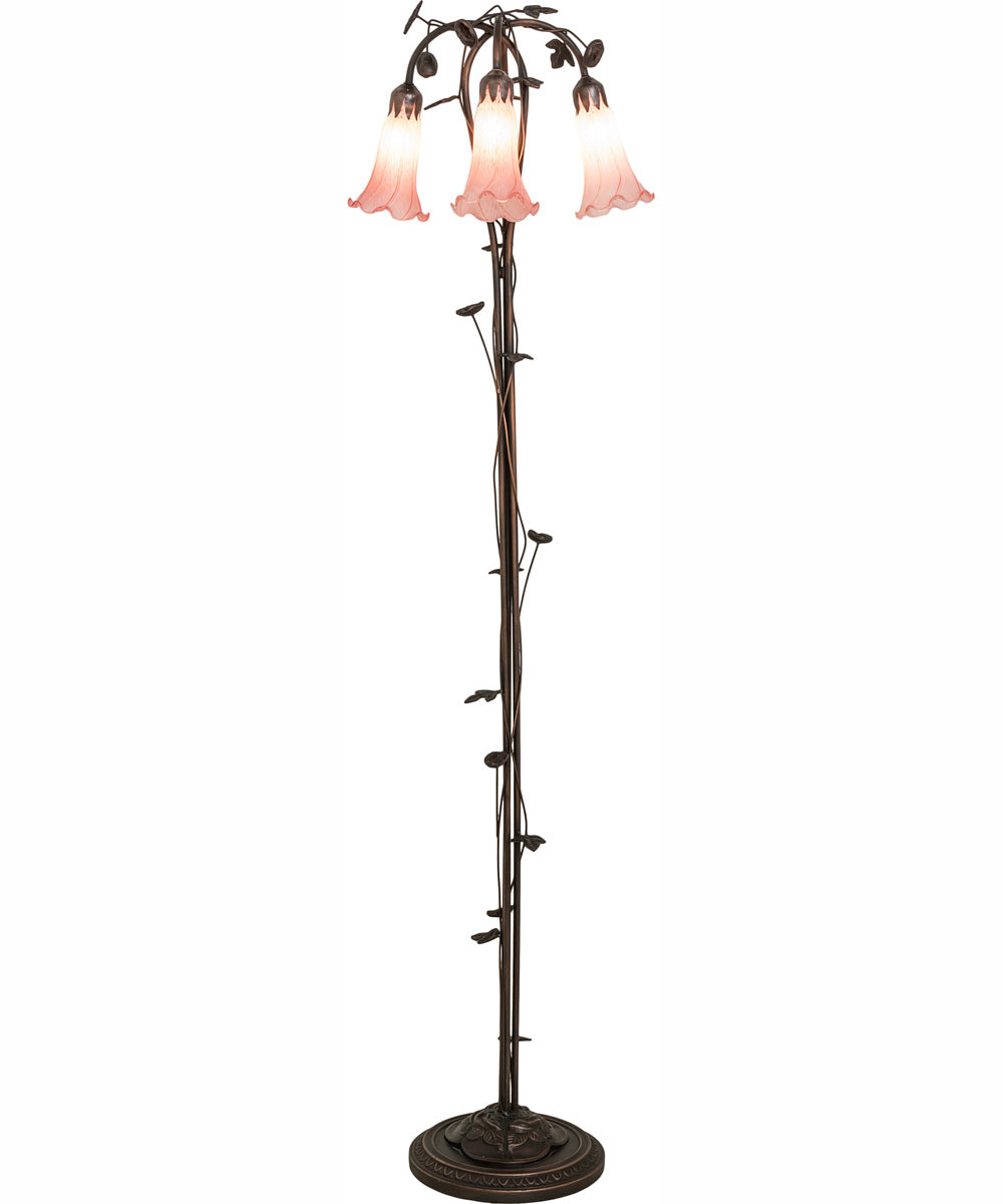 58" High Pink Tiffany Pond Lily 3 Light Floor Lamp