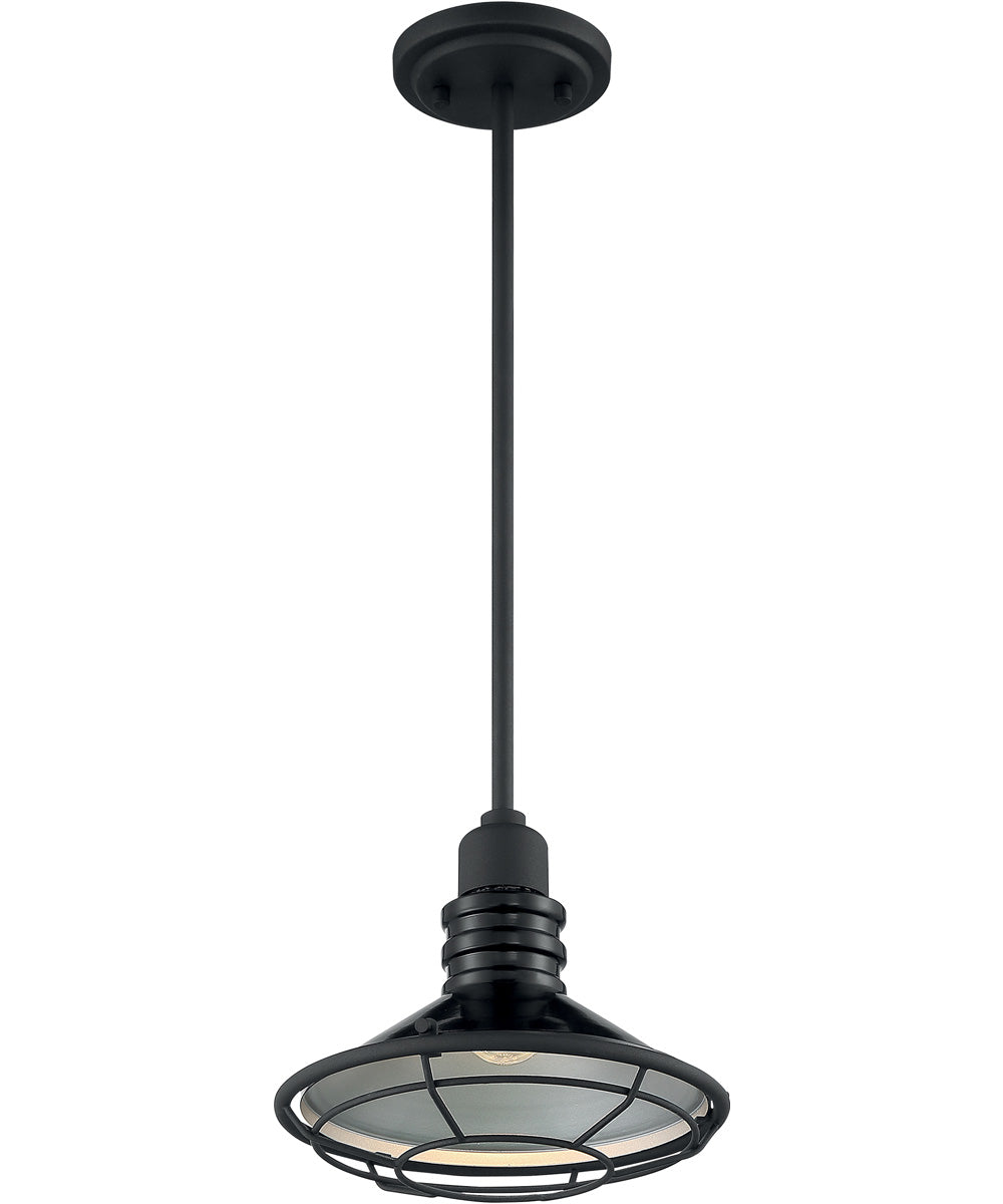 10"W Blue Harbor 1-Light Pendant Gloss Black / Silver