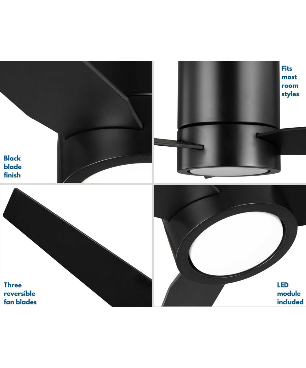 Braden 44" 3-Blade Matte LED Mid-Century Modern Indoor Hugger Ceiling Fan Black