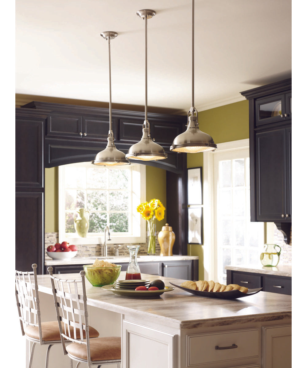 Fresnel Lens 1-Light Fresnel Glass Coastal Pendant Light Brushed Nickel