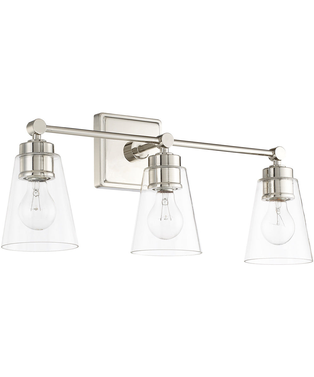 3-Light Vanity In Polished Nickel With Clear Glass