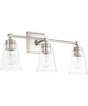 3-Light Vanity In Polished Nickel With Clear Glass