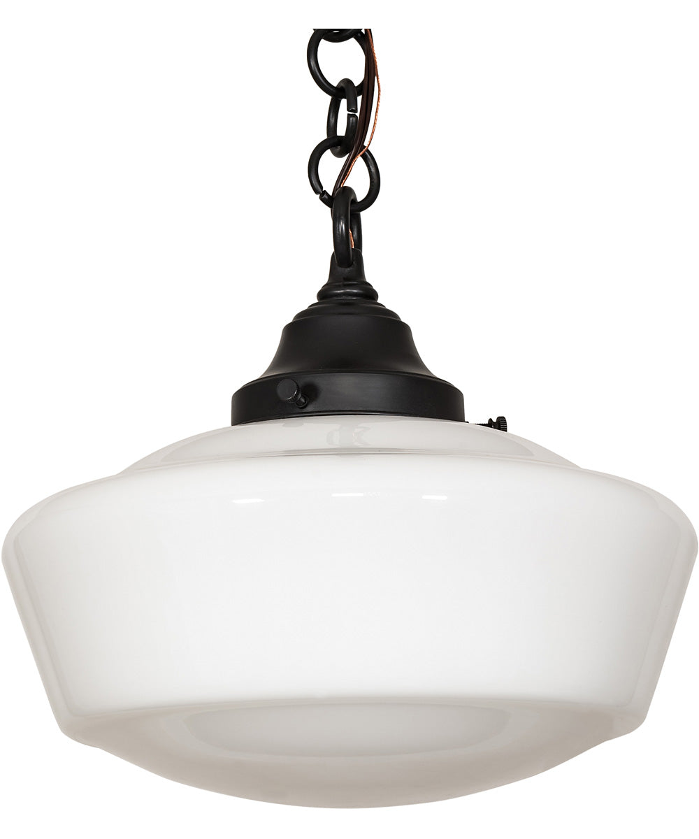 12"W Schoolhouse with Traditional Globe 1-Light Pendant Craftsman Brown in Opal White