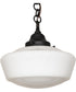 12"W Schoolhouse with Traditional Globe 1-Light Pendant Craftsman Brown in Opal White