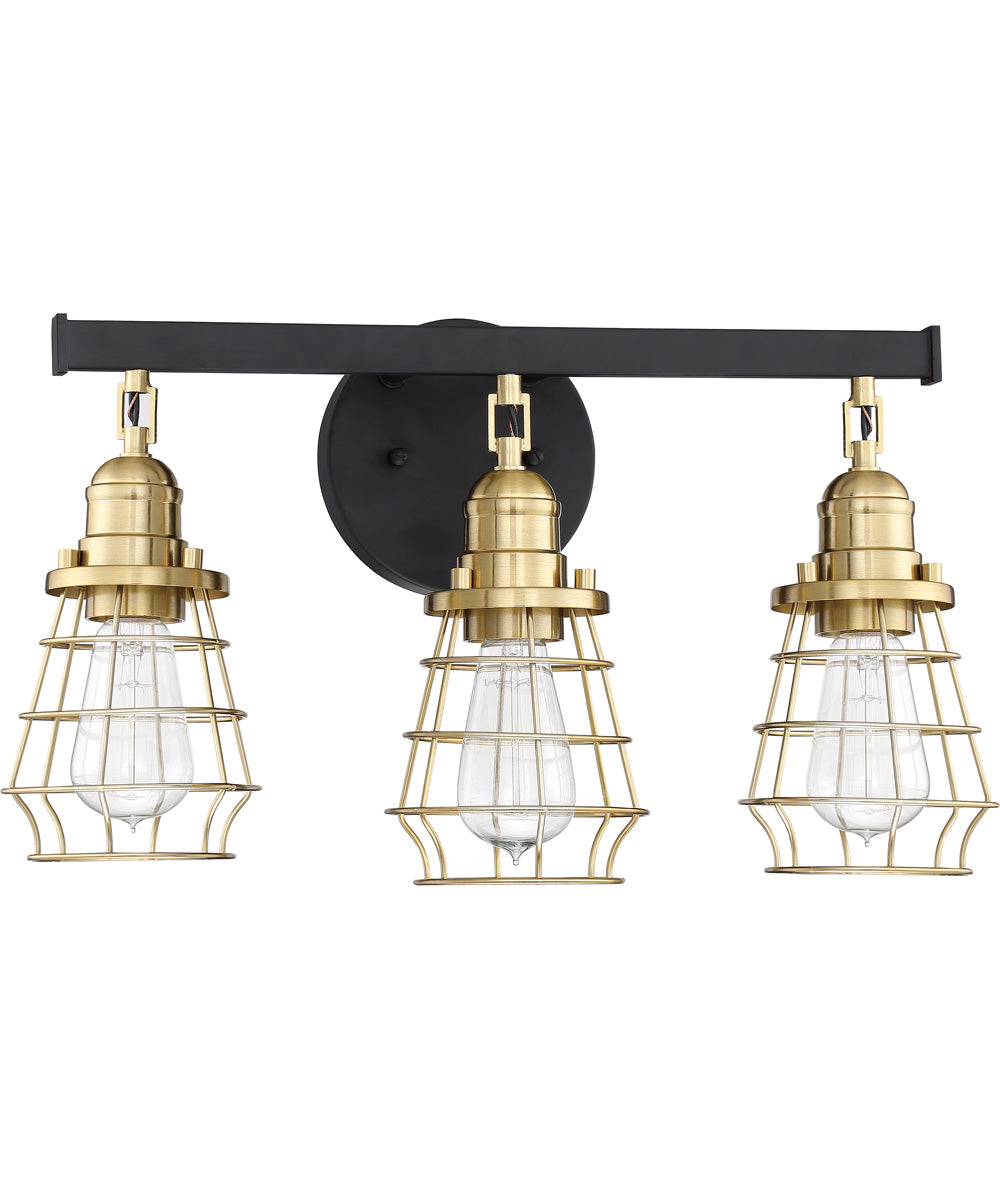 Thatcher 3-Light Bath Vanity Light Flat Black/Satin Brass
