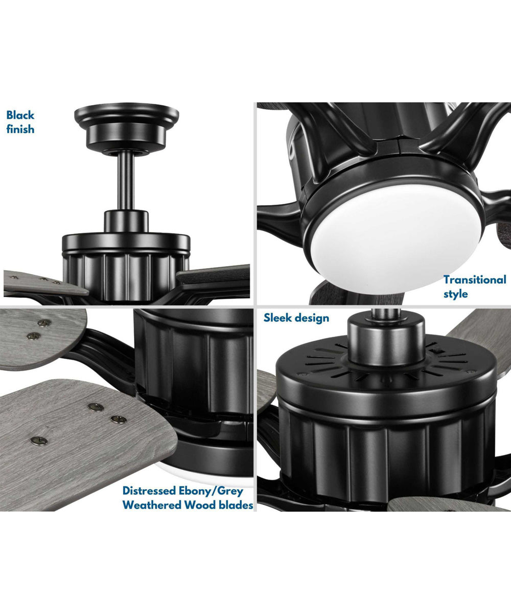 Claret 5-Blade Reversible Distressed Ebony/Grey Weathered Wood 54-Inch LED Transitional Ceiling Fan Black