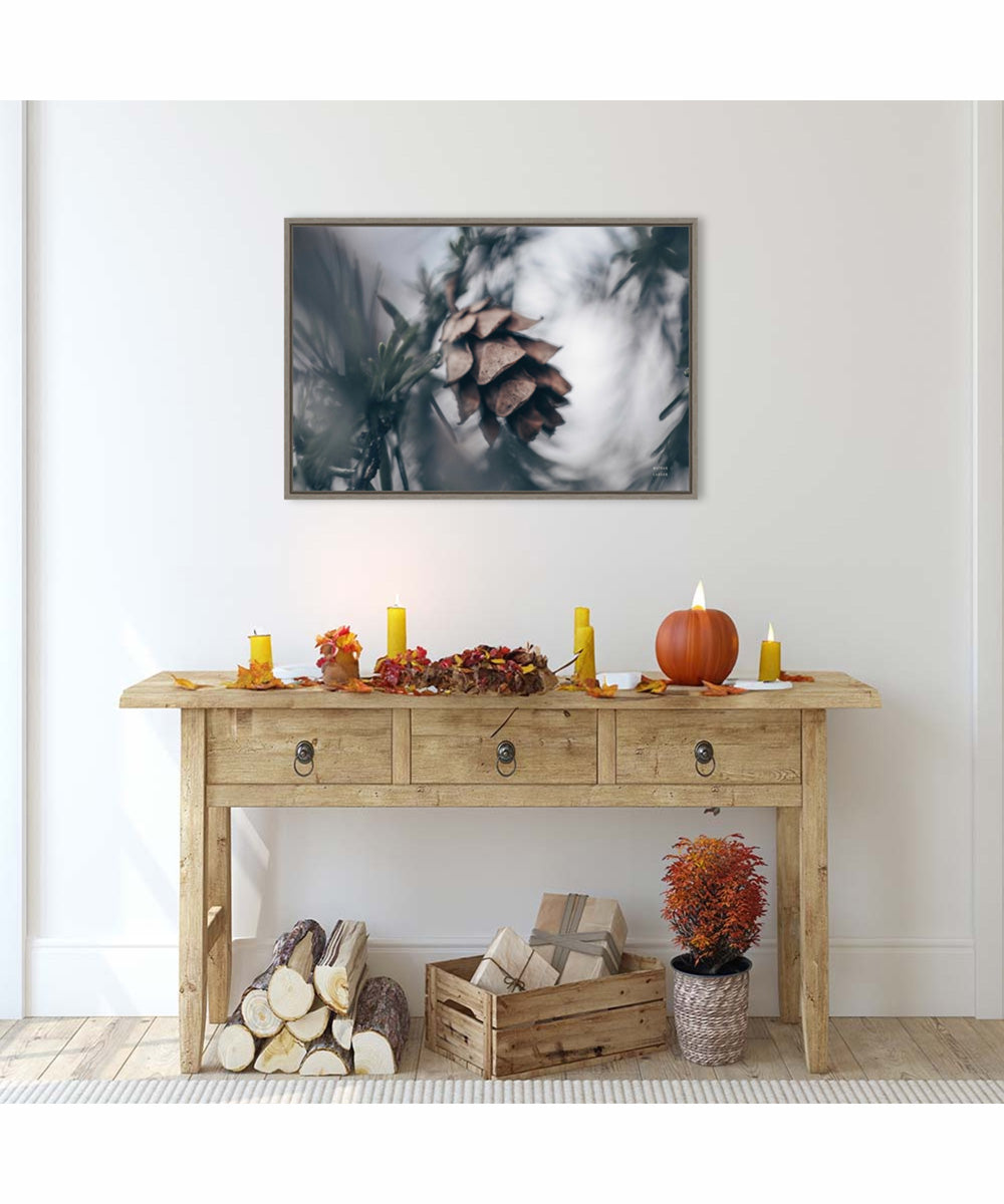 Framed Tree with Pinecone Macro by Nathan Larson Canvas Wall Art Print (33  W x 23  H), Sylvie Greywash Frame