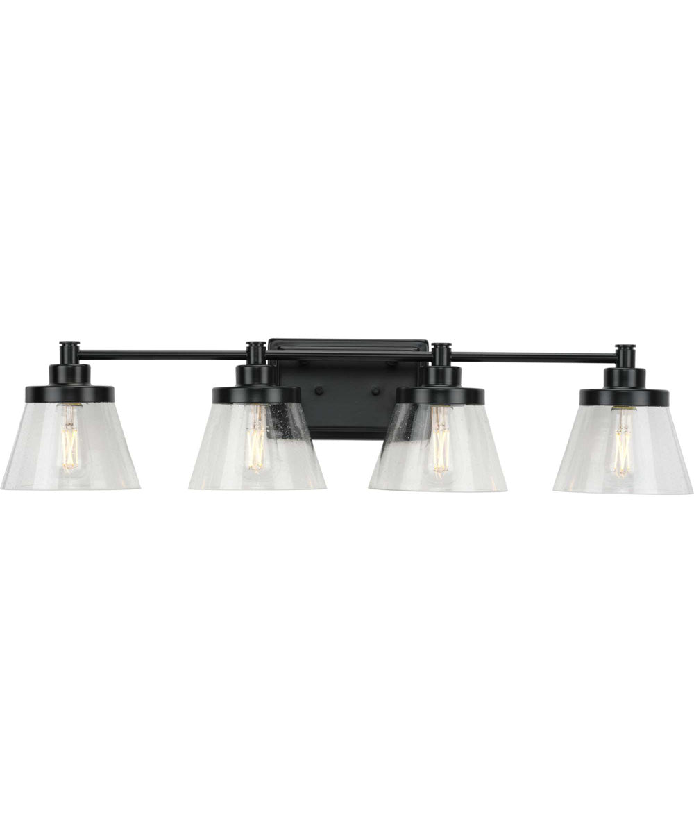 Hinton 4-Light Clear Seeded Glass Farmhouse Bath Vanity Light Matte Black